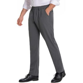voeeron Mens Elastic Waist Pants for Seniors Zipper Fly Relaxed Fit Stretch Pants with Elastic Waistband in Kuwait