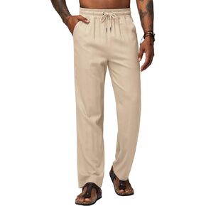 Men's Linen Pants Casual Linen Dress Pants Drawstring Lightweight Trousers for Beach Summer 28" 30" in Saudi Arabia