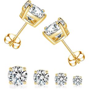 4 Pairs Real Gold Plated Stud Earring Set, 5A Cubic Zirconia Hypoallergenic Earrings Pack for Women and Men in Saudi Arabia