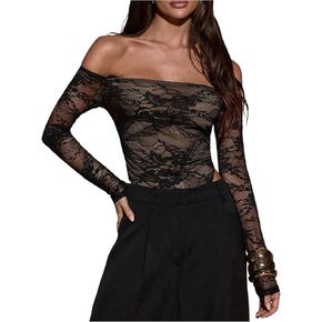 SweatyRocks Women's Sexy Backless Off The Shoulder Long Sleeve Bodysuits Twist Back Slim Fit Leotard Going Out Tops in Kuwait