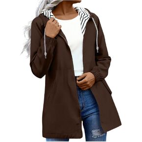 Rain Jacket Women 2026 Lightweight Water Resistant Long Hooded Raincoat Drawstring Windproof Jacket with Pockets in Kuwait