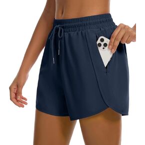 Mancreda Women's Athletic Running Shorts with Liner, 2 Zipper Pockets & Sun Protection Quick Dry Workout Shorts for Gym Yoga in Saudi Arabia