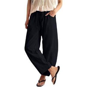 Linen Barrel Pants Women Wide Leg Palazzo Cotton Drawstring Capris Casual Summer Beach Vacation Boho Baggy Trousers in Saudi Arabia