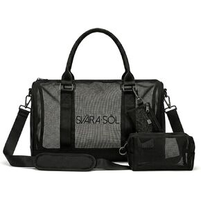 Black Mini Mesh Duffle Bag with Attached Coin Purse, Small Mesh Duffel Bag with Adjustable Shoulder Strap, Top Handles, Lightweight Everyday Travel Bag for Women in Saudi Arabia