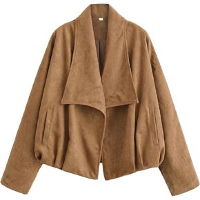 Xaspee Womens Faux Suede Wrap Jacket Open Front Coat with Lapel Collar Long Sleeve Casual Spring Fall Outerwear with Pockets in Saudi Arabia