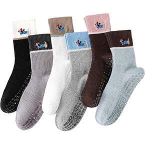 6 Pairs Cute Pilates Grip Socks for Women, Non Slip Yoga Sock, Pilates Grippy Crew Socks with Dog Pattern for Barre Ballet Barefoot Yoga, Workout, Hospital in Kuwait