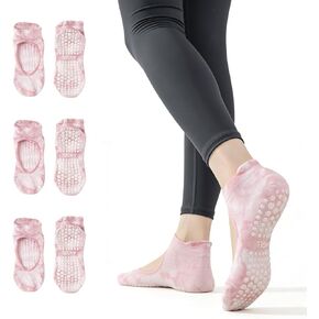 3 Pairs Pilates Socks with Grips, Non Slip Women Yoga Socks, Grippy Ankle Crew Socks for Barre,Hospital,workouts in Saudi Arabia