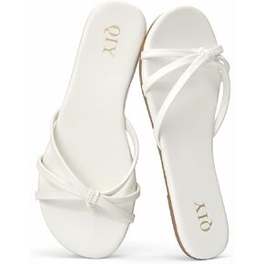 QIY Women's Flip Flops Flat Sandals Minimalist Knot Design Slip on Slide Sandals Comfortable Non Slip Summer Casual Thong Flats for Beach Vacation in Saudi Arabia