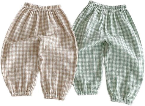 Casual Pants for Boys Linen Plaid Elastics Waist Harem Spring Summer Harem Trousers Toddler Long Pants 2Pcs in Saudi Arabia