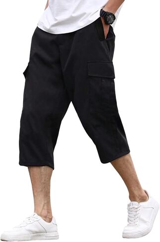 Boys Cargo Capri Pants, Elastic Waist Casual 3/4 Length Shorts with Multi-Pockets for Teens in Saudi Arabia