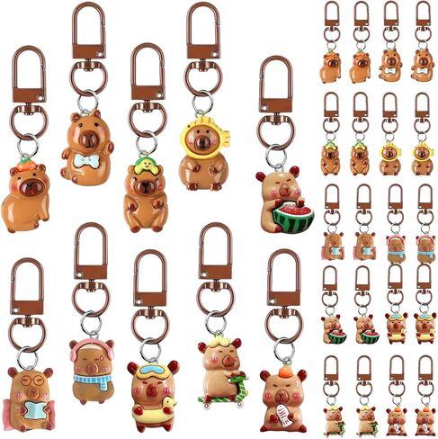 30 Pcs Adorable Capybara Keychains Set - Kawaii Animal Bag Charms with 10 Designs, 3 Styles (Cute, Classic, Vivid) for Gifts, Backpack Decor, Party Favors in Saudi Arabia