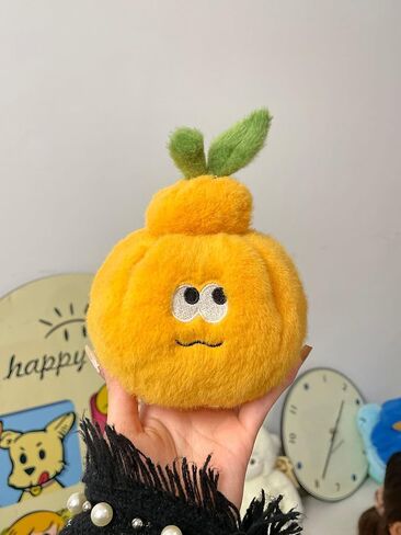 Adorable Orange Tangerine Plush Keychain with Hidden Ring Compartment, Peelable Design, Soft Stuffed Toy with Green Leaves in Saudi Arabia