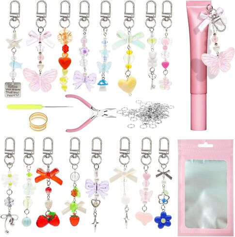 16 PCS Lip Gloss Charms Keychain Kit, Cute Lip Gloss Charms with Clip‑On Lip Gloss Keychain for Teen Girls DIY Crafts & Gifts in Saudi Arabia