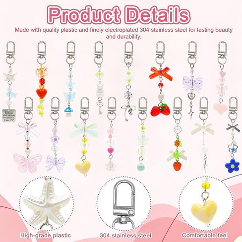 16 PCS Lip Gloss Charms Keychain Kit, Cute Lip Gloss Charms with Clip‑On Lip Gloss Keychain for Teen Girls DIY Crafts & Gifts in Saudi Arabia