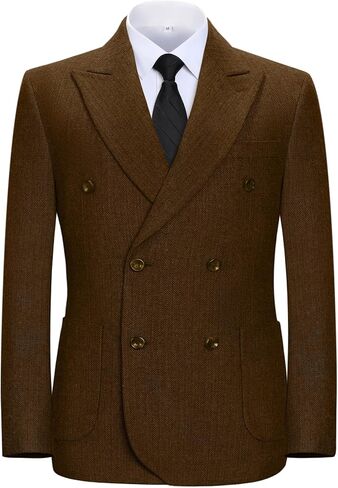 Retro Tweed Blazer Men Herringbone Jacket Suit Slim Fit Double Breasted Sport Coat Wool Blend Formal Business Jacket Prom in Saudi Arabia