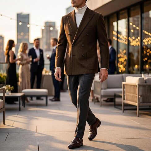 Retro Tweed Blazer Men Herringbone Jacket Suit Slim Fit Double Breasted Sport Coat Wool Blend Formal Business Jacket Prom in Saudi Arabia
