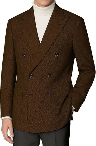 Retro Tweed Blazer Men Herringbone Jacket Suit Slim Fit Double Breasted Sport Coat Wool Blend Formal Business Jacket Prom in Kuwait