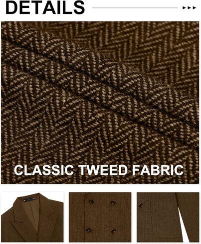 Retro Tweed Blazer Men Herringbone Jacket Suit Slim Fit Double Breasted Sport Coat Wool Blend Formal Business Jacket Prom in Saudi Arabia