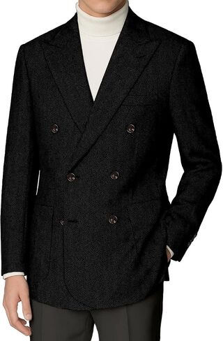 Retro Tweed Blazer Men Herringbone Jacket Suit Slim Fit Double Breasted Sport Coat Wool Blend Formal Business Jacket Prom in Saudi Arabia