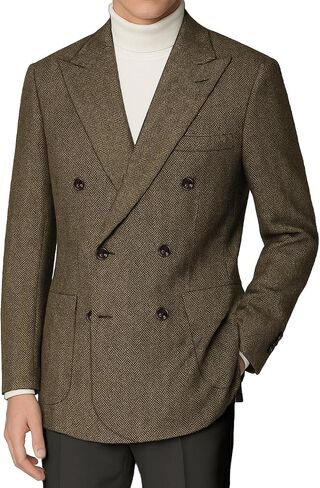 Retro Tweed Blazer Men Herringbone Jacket Suit Slim Fit Double Breasted Sport Coat Wool Blend Formal Business Jacket Prom in Saudi Arabia