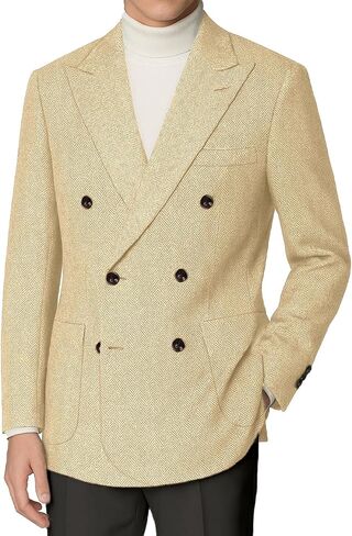 Retro Tweed Blazer Men Herringbone Jacket Suit Slim Fit Double Breasted Sport Coat Wool Blend Formal Business Jacket Prom in Saudi Arabia