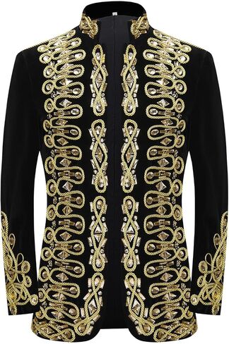 Men's Baroque Inspired Velvet Blazer Standing Collar Knot Embroidery Jacket in Saudi Arabia