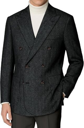 Retro Tweed Blazer Men Herringbone Jacket Suit Slim Fit Double Breasted Sport Coat Wool Blend Formal Business Jacket Prom in Saudi Arabia