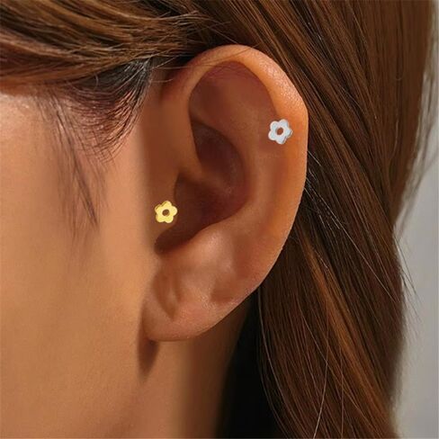 16G Cute Small Flower Cartilage Flat Back Earrings Studs Threadless F136 Titanium Conch Helix Tragus Lip Medusa Piercing Jewelry for Women in Kuwait