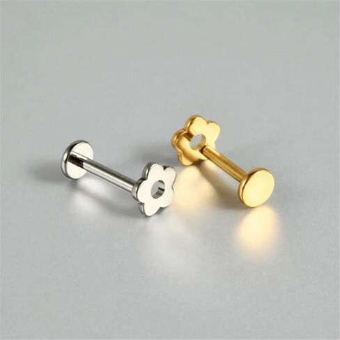 16G Cute Small Flower Cartilage Flat Back Earrings Studs Threadless F136 Titanium Conch Helix Tragus Lip Medusa Piercing Jewelry for Women in Kuwait