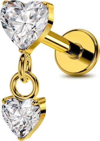 OUFER 18G Flat Back Helix Earrings-G23 Titanium Push Pin Gold Cartilage Piercing Jewelry, Shiny Pendant Clear Emerald CZ Forward Helix Tragus Conch Lobe Medusa Piercing Jewelry in Kuwait