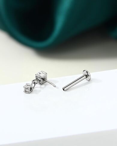 COCHARM 18g/20g Titanium Flat Back Nose Stud, Dangle Double CZ Theadless Nose Ring Stud, Gold Sparkling CZ Push Pin Hypoallergenic Nostrial Stud in Kuwait