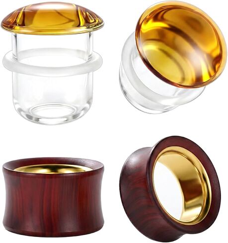 PunkTracker 2Pairs Ear Gauges Ear Plugs Ear Tunnels 8-25mm Gauge Earrings, Wood and Glass Stretching Kit Gauges for Ears in Kuwait