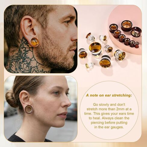PunkTracker 2Pairs Ear Gauges Ear Plugs Ear Tunnels 8-25mm Gauge Earrings, Wood and Glass Stretching Kit Gauges for Ears in Kuwait
