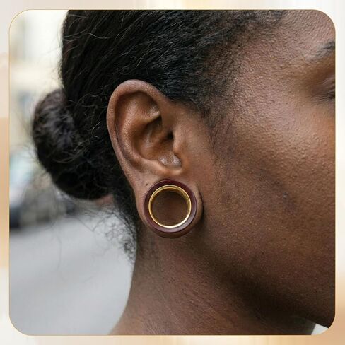 PunkTracker 2Pairs Ear Gauges Ear Plugs Ear Tunnels 8-25mm Gauge Earrings, Wood and Glass Stretching Kit Gauges for Ears in Kuwait