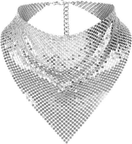 Shimmering Bandanas Scarf for Party Punk Metallic Neck Scarf for Women Fashion Neck Tie Club Party Costume Neckwear in Saudi Arabia