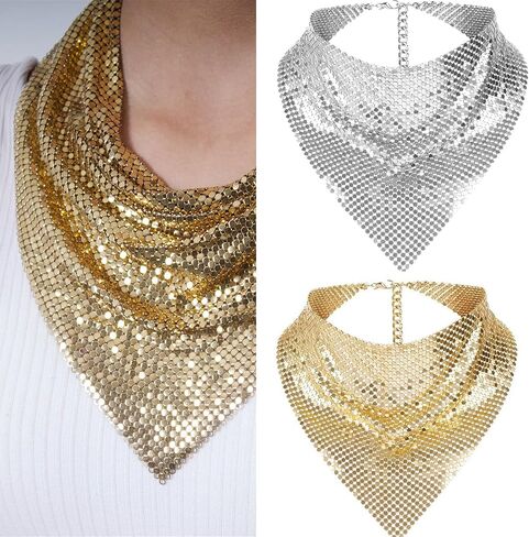 Shimmering Bandanas Scarf for Party Punk Metallic Neck Scarf for Women Fashion Neck Tie Club Party Costume Neckwear in Saudi Arabia