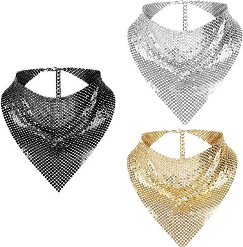Shimmering Bandanas Scarf for Party Punk Metallic Neck Scarf for Women Fashion Neck Tie Club Party Costume Neckwear in Saudi Arabia