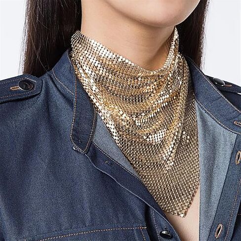 Shimmering Bandanas Scarf for Party Punk Metallic Neck Scarf for Women Fashion Neck Tie Club Party Costume Neckwear in Saudi Arabia