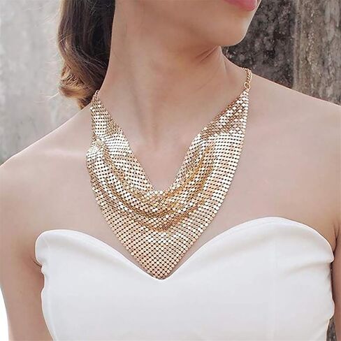 Shimmering Bandanas Scarf for Party Punk Metallic Neck Scarf for Women Fashion Neck Tie Club Party Costume Neckwear in Saudi Arabia