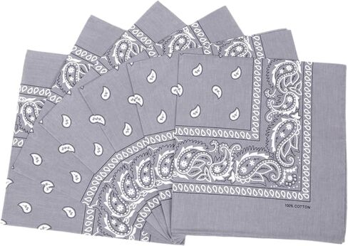 100% Cotton Fine thick Bandanas/Fashion Scarf for Men & Women Paisley printed (6, light gray) in Saudi Arabia