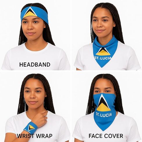 St Lucia Flag Bandana – 100% Cotton Caribbean Head Wrap, Scarf, Face Cover – 21x21 Inch Island Print for Carnival, Independence, Festivals, Travel & Gifts in Saudi Arabia