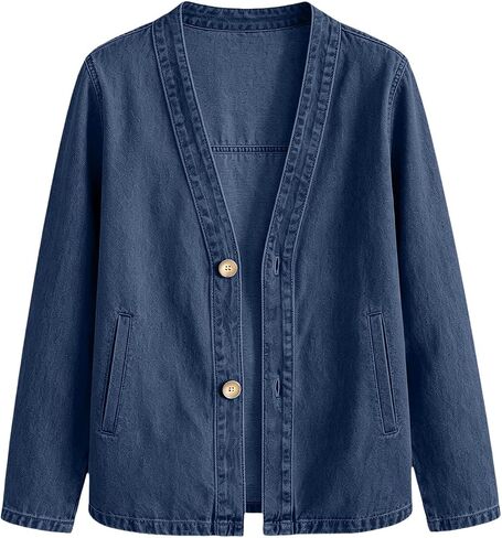 Denim Cardigan For Women Lightweight Button Down V Neck Jean Jackets Coat Fashion Long Sleeve Open Front Cardigan in Saudi Arabia