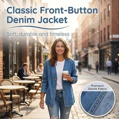 Denim Cardigan For Women Lightweight Button Down V Neck Jean Jackets Coat Fashion Long Sleeve Open Front Cardigan in Saudi Arabia