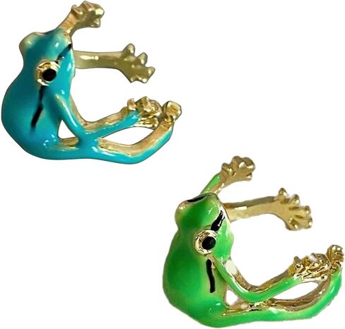 2 Pcs Cute Frog Rings for Women Adjustable Open Finger Ring Weird Frog Rings Women's Funny Frog Jewelry,Green & Blue in Saudi Arabia