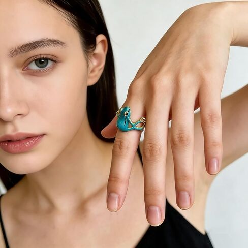 2 Pcs Cute Frog Rings for Women Adjustable Open Finger Ring Weird Frog Rings Women's Funny Frog Jewelry,Green & Blue in Saudi Arabia