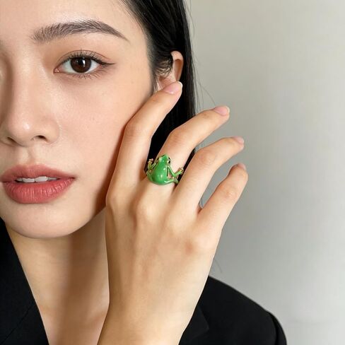 2 Pcs Cute Frog Rings for Women Adjustable Open Finger Ring Weird Frog Rings Women's Funny Frog Jewelry,Green & Blue in Saudi Arabia