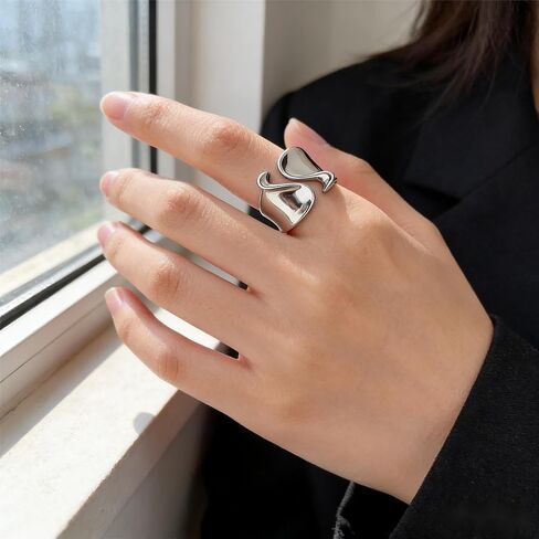 Chunky Wide statement Rings for Women Stainless Steel Adjustment Open Ring Jewelry in Saudi Arabia