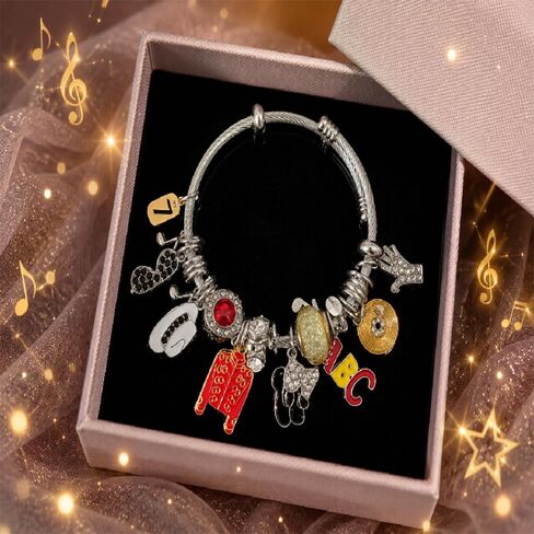سوار أسطورة الموسيقى الرجعية قابل للتعديل مع سترة حمراء وقبعة وقفاز ABC Charms، هدية تذكارية لعيد ميلاد المعجبين in Kuwait