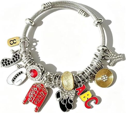 سوار أسطورة الموسيقى الرجعية قابل للتعديل مع سترة حمراء وقبعة وقفاز ABC Charms، هدية تذكارية لعيد ميلاد المعجبين in Kuwait