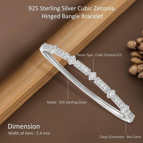 Diamond2Deal Sterling Silver Cubic Zirconia Hinged Bangle Bracelet for Mom in Kuwait